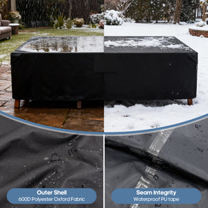 CONCETTA Rectangular Patio Furniture Cover, 600D Waterproof Outdoor Dining Table & Chair Cover, Heavy Duty