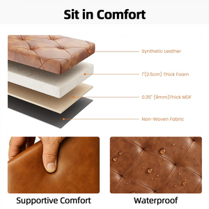 CONCETTA 43" Storage Ottoman Bench, Foldable Storage Chest, End of Bed Foot Stool with Padded Seat, Bedroom Bench, Support 660lbs, PVC Brown