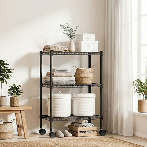 CONCETTA Heavy Duty Storage Shelves with Wheels, Adjustable Shelving Unit for Garage, Kitchen, Pantry, 200 lbs per Shelf, Black