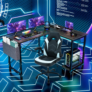 CONCETTA L-Shaped Computer Desk - 50" Corner Gaming Table with Console Shelf and Side Storage Pocket for Office, Bedroom, Living Room