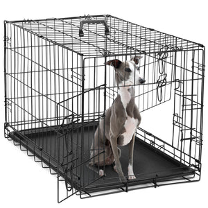 JOINSUN Dog Crate-24/30/36/42/48 inch, Double Door Dog Cage with Divider Panel and Plastic Leak-Proof Pan Tray, foldable, easy to carry, suitable for indoor, outdoor, travel use