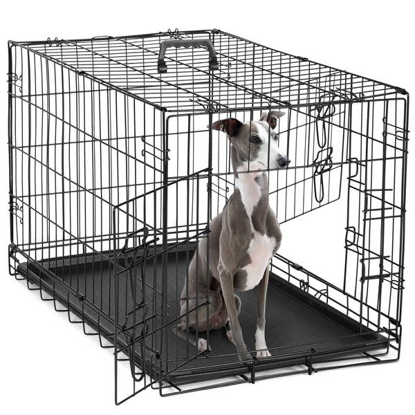 JOINSUN Dog Crate-24/30/36/42/48 inch, Double Door Dog Cage with Divider Panel and Plastic Leak-Proof Pan Tray, foldable, easy to carry, suitable for indoor, outdoor, travel use