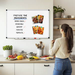 CONCETTA Dumos Magnetic Dry Erase Board - 36x24in, Dual Mount, Removable Pen Tray, Silver Frame, White