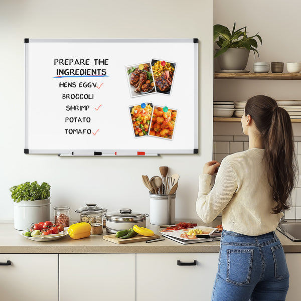 CONCETTA Dumos Magnetic Dry Erase Board - 36x24in, Dual Mount, Removable Pen Tray, Silver Frame, White