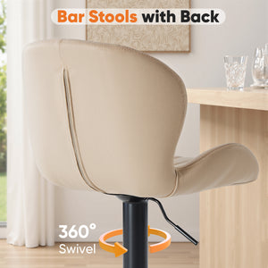 CONCETTA Set of 2 Swivel Bar Stools - Adjustable Height Modern Fabric Upholstered Barstools Counter Bar Chairs with Backrest for Kitchen Island & Home Bar