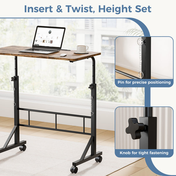 CONCETTA Adjustable Height Mobile Standing Desk with Wheels, 16"x31.5" Small Rolling Computer Desk for Home Office