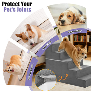 CONCETTA Pet Stairs Ramp, High-Density Foam Dog Cat Steps, Non-Slip Indoor Ladder for Couch, High Beds, Sofa, Gray