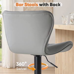 CONCETTA Set of 2 Swivel Bar Stools - Adjustable Height Modern Fabric Upholstered Barstools Counter Bar Chairs with Backrest for Kitchen Island & Home Bar