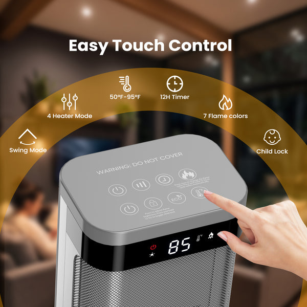 SHOUFTW 1500W Space Heater, 24" Electric Heater with Remote and Thermostat, 12H Timer, 4 Modes & 70°Oscillation, Overheat & Tip-Over Protection for Indoor