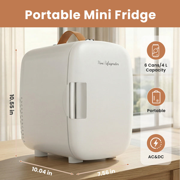 CONCETTA Mini Refrigerator 4L/7 Can, Compact Small Fridge, Cosmetics Cooler for RV Use, Skincare, Food, Drinks