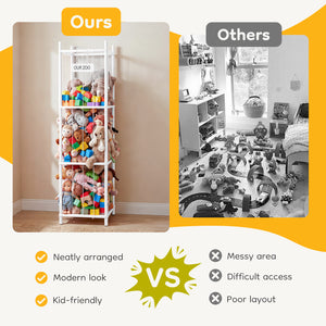 CONCETTA Toy Storage Organizer, Wooden Toy Holder Cage - Holds 40+ Plush Toys, Sturdy Wood & Steel Screw Construction for Toddler Room, Playroom, Bedroom, White