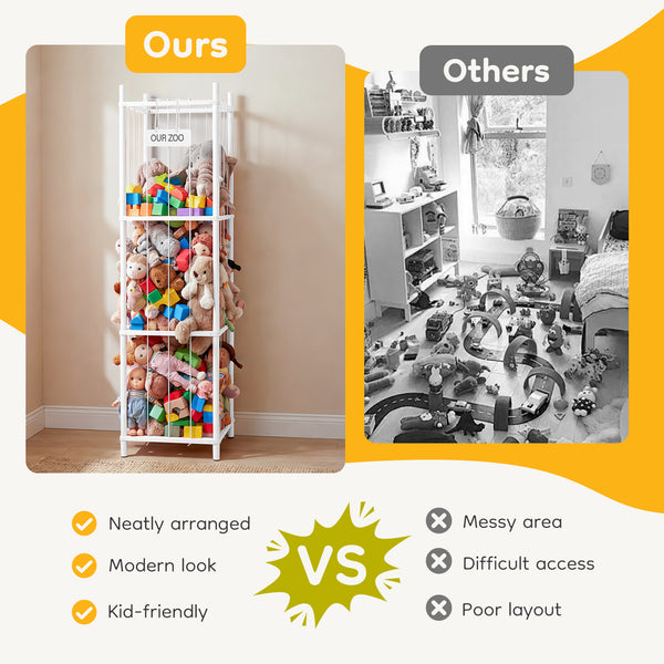 CONCETTA Toy Storage Organizer, Wooden Toy Holder Cage - Holds 40+ Plush Toys, Sturdy Wood & Steel Screw Construction for Toddler Room, Playroom, Bedroom, White