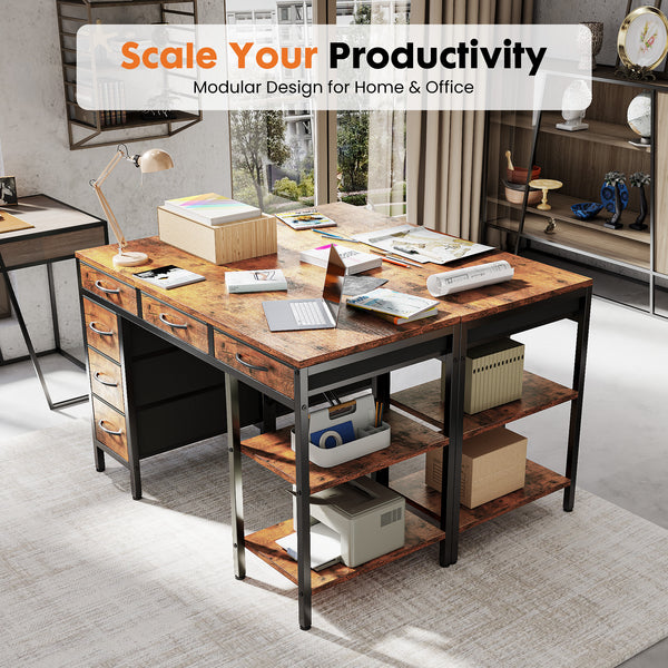 CONCETTA Computer Desk with 6 Drawers and 2 Open Shelves, Modern Home Office Desk