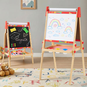 CONCETTA Kids Easel, Double-Sided Magnet Whiteboard & Chalkboard with Paper Roll, Storage Shelf & Accessories,