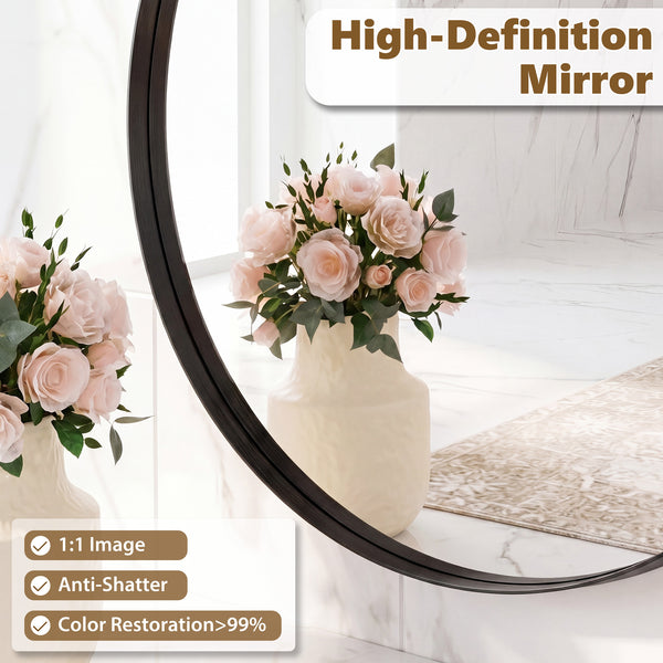 CONCETTA Round Circle Wall Mirror, Aluminium Frame, Shatter Resistant Glass for Bathroom, Home Decor, Vanity