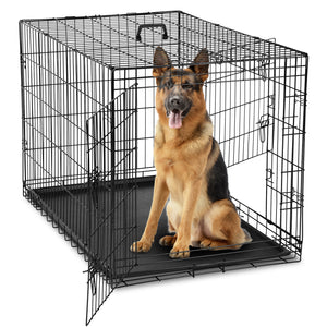 JOINSUN Dog Crate-24/30/36/42/48 inch, Double Door Dog Cage with Divider Panel and Plastic Leak-Proof Pan Tray, foldable, easy to carry, suitable for indoor, outdoor, travel use