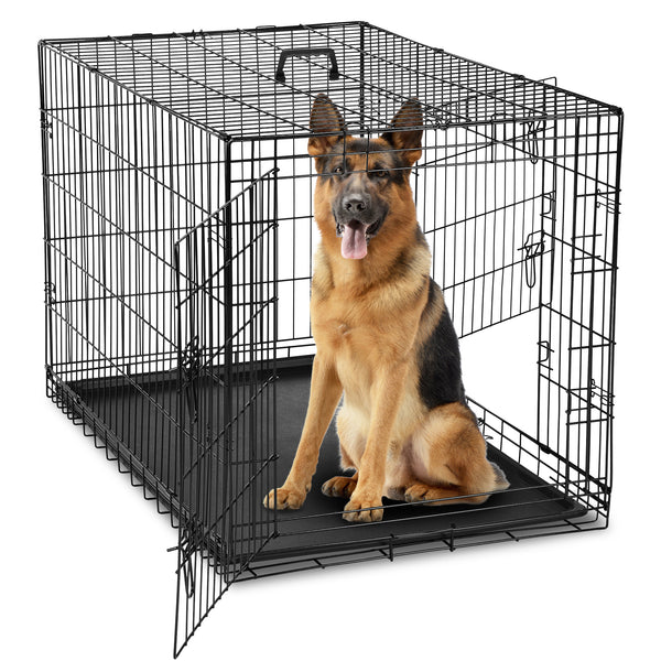 JOINSUN Dog Crate-24/30/36/42/48 inch, Double Door Dog Cage with Divider Panel and Plastic Leak-Proof Pan Tray, foldable, easy to carry, suitable for indoor, outdoor, travel use
