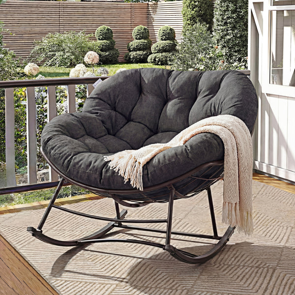 CONCETTA Heavy Duty Outdoor Rocking Chair with Cushion, Oversized Egg Lounge, 450 Lbs All-Weather Glider for Patio, Garden, Living Room