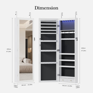 CONCETTA Jewelry Armoire Organizer with Mirror and LED Lights , Wall & Door Mounted Storage Cabinet