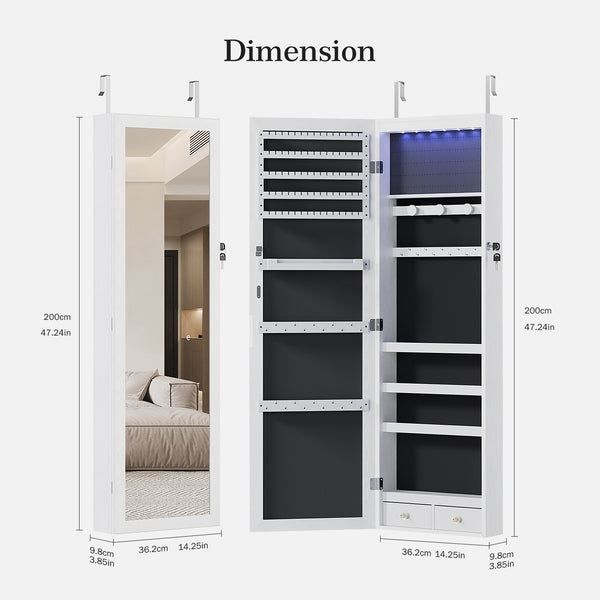 CONCETTA Jewelry Armoire Organizer with Mirror and LED Lights , Wall & Door Mounted Storage Cabinet