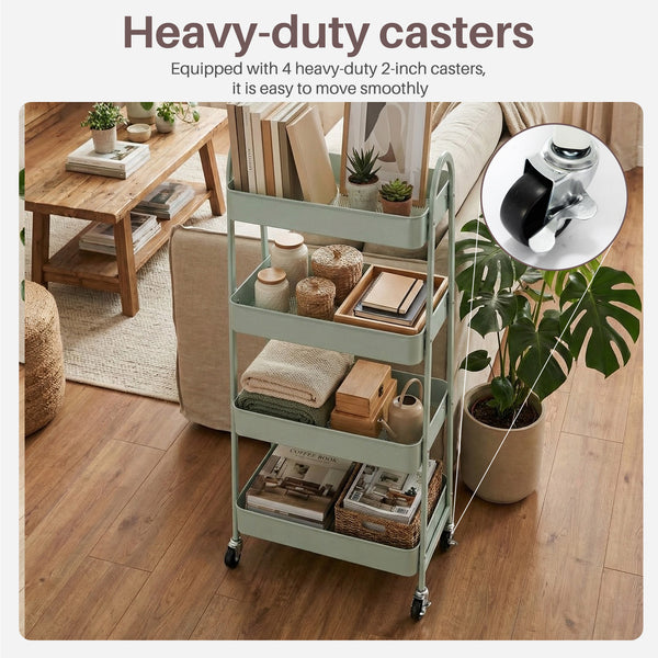 CONCETTA Versatile 4-Tier Metal Utility Cart with Locking Casters, Multi-Scenario Use for Office, Living Room, Kitchen