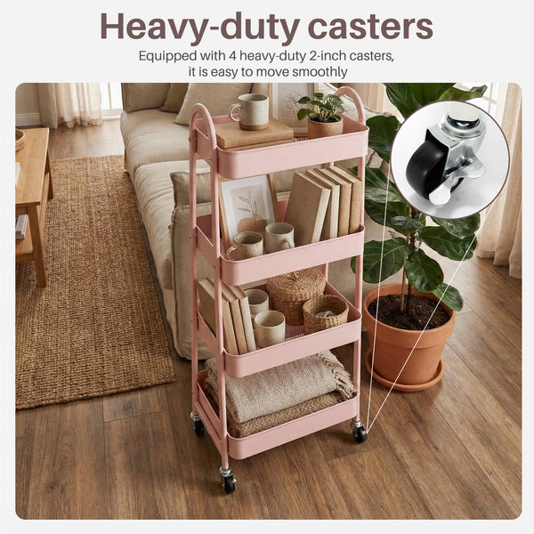 CONCETTA Versatile 4-Tier Metal Utility Cart with Locking Casters, Multi-Scenario Use for Office, Living Room, Kitchen
