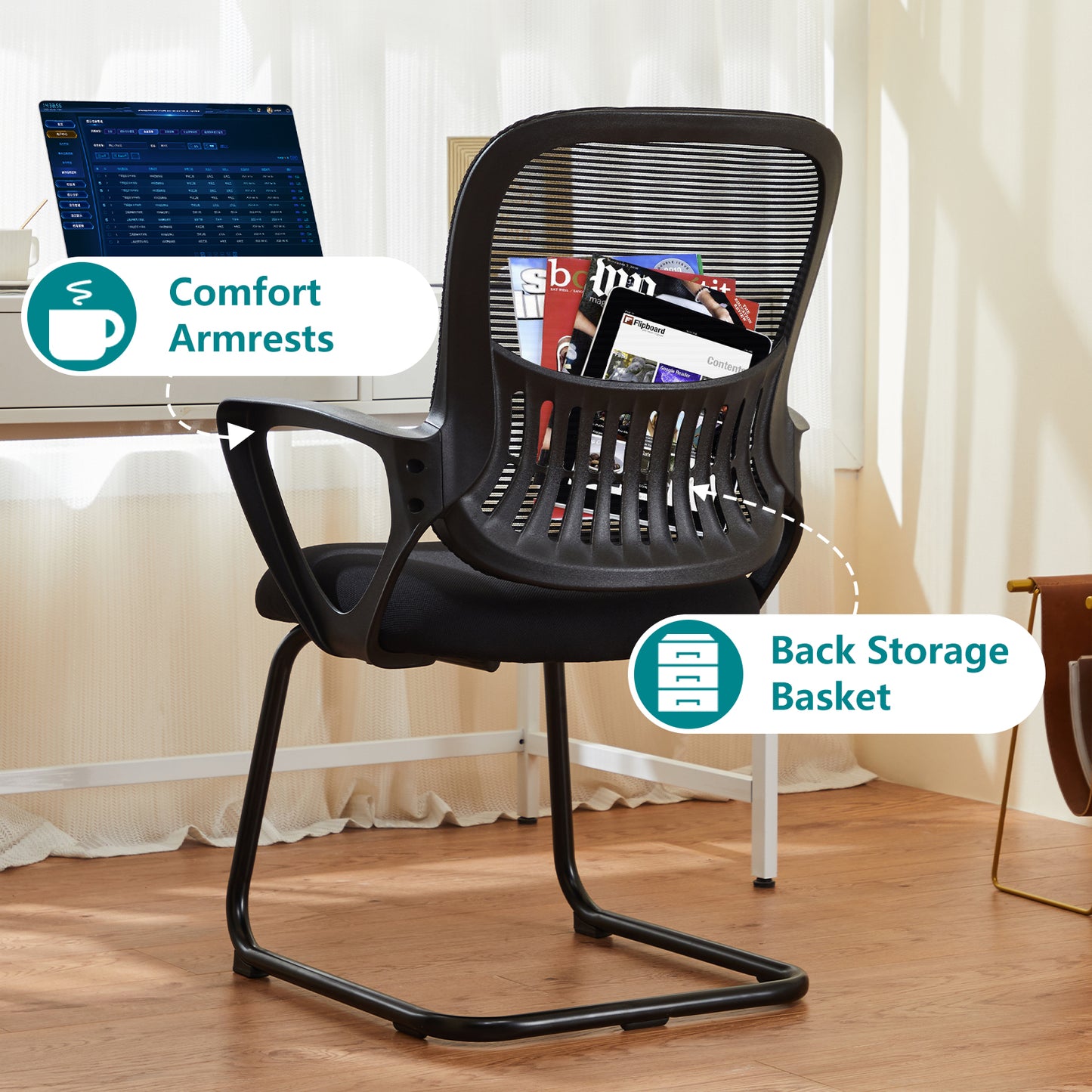 CONCETTA Ergonomic Office Home Desk Mesh Fixed Armrest