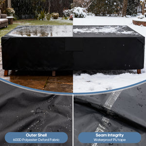 CONCETTA Rectangular Patio Furniture Cover, 600D Waterproof Outdoor Dining Table & Chair Cover, Heavy Duty