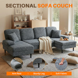 CONCETTA U Shaped Sectional Sofa Couches with Double Chaise 4-Seat Set, Chenille Fabric Cushion for Living Room Home Furniture