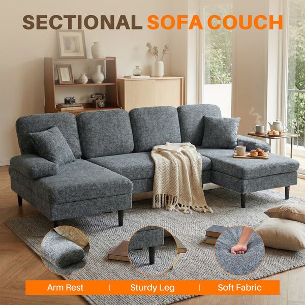CONCETTA U Shaped Sectional Sofa Couches with Double Chaise 4-Seat Set, Chenille Fabric Cushion for Living Room Home Furniture
