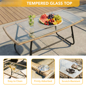 CONCETTA 3 Piece Outdoor Patio Furniture Set, Wicker Bistro Chairs with Glass Top Table for Apartment Balcony, Small Backyard, Porch and Deck