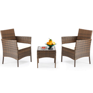 CONCETTA 3 Piece Patio Wicker Furniture Set , Patio Chair w/ Table w/ Cushions, Simple Modern Comfort