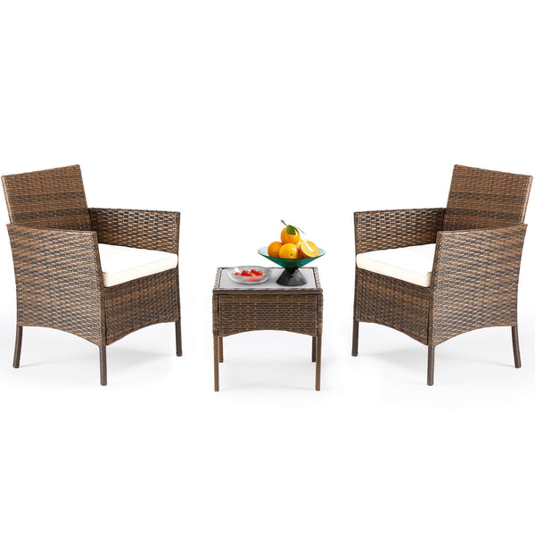 CONCETTA 3 Piece Patio Wicker Furniture Set , Patio Chair w/ Table w/ Cushions, Simple Modern Comfort