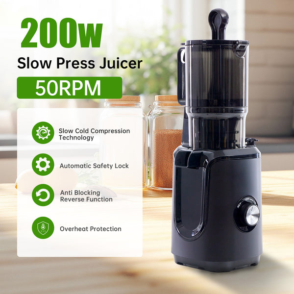 Cold Press Slow Juicer with 4.25" Wide Feed Chute, 200W High-Yield Juicer for Whole Fruits & Vegetables