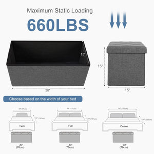 30" Foldable Storage Ottoman Bench, Multifunctional, Supports up to 350 lbs