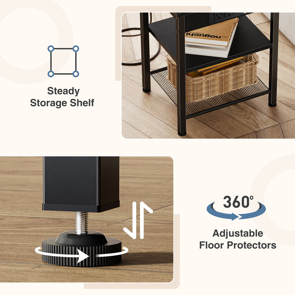 CONCETTA 3 Tier Nightstand with Charging Station, Bedside End Table for Bedroom Living Room