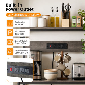 SHOUFTW Kitchen Storage Rack with Power Outlet, 4-Tier Backer's Rack for Microwave Stand & Coffee Bar Storage