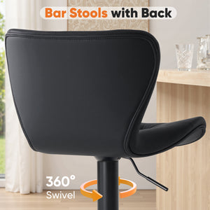 CONCETTA Set of 2 Swivel Bar Stools - Adjustable Height Modern Fabric Upholstered Barstools Counter Bar Chairs with Backrest for Kitchen Island & Home Bar