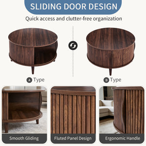 CONCETTA Round Flip-Top Coffee Table with Storage, Modern Farmhouse Style Center Table for Living Room, Natural Wood, Brown