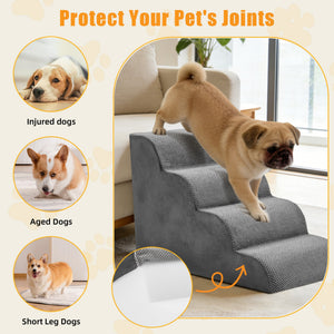 SHOUFTW Round Edge Pet Stairs Ramp, High-Density Foam Dog Cat Steps, Non-Slip Indoor Ladder for Couch, High Beds, Car, Gray