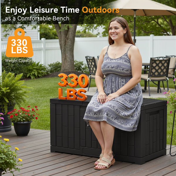 CONCETTA 60-Gallon Waterproof Deck Box, UV-Resistant Resin Outdoor Storage, Lockable Wide-Opening Lid, Garden Patio Storage Bench