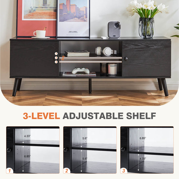 JOINSUN Wooden TV stand - for TVs up to 60 inches with adjustable shelves with double storage cabinets for living room, bedroom, patio