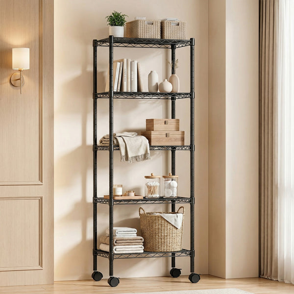 CONCETTA Heavy Duty Storage Shelves with Wheels, Adjustable Shelving Unit for Garage, Kitchen, Pantry, 200 lbs per Shelf, Black