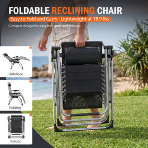 SHOUFTW Padded Zero Gravity Lounge Chair with Detachable Cushion & Side Tray, Folding Reclining Patio Chair, Outdoor Lawn Lounger
