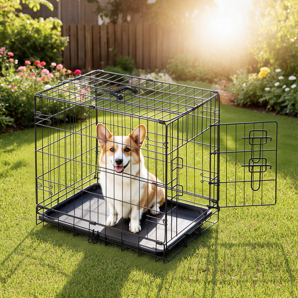 CONCETTA 30Inch Medium Single Door Dog Cage, With Divider Panel and Plastic Leak-Proof Pan Tray, Foldable For Indoor, Outdoor, Travel