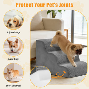 SHOUFTW Round Edge Pet Stairs Ramp, High-Density Foam Dog Cat Steps, Non-Slip Indoor Ladder for Couch, High Beds, Car, Gray