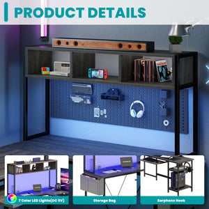 67" Reversible L-Shaped Desk with LED Lights, Power Outlets, Drawer, Keyboard Tray & Hutch