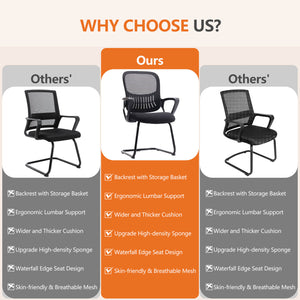 CONCETTA Ergonomic office chair - with storage basket, no wheels, breathable back, suitable for office, bedroom, living room.