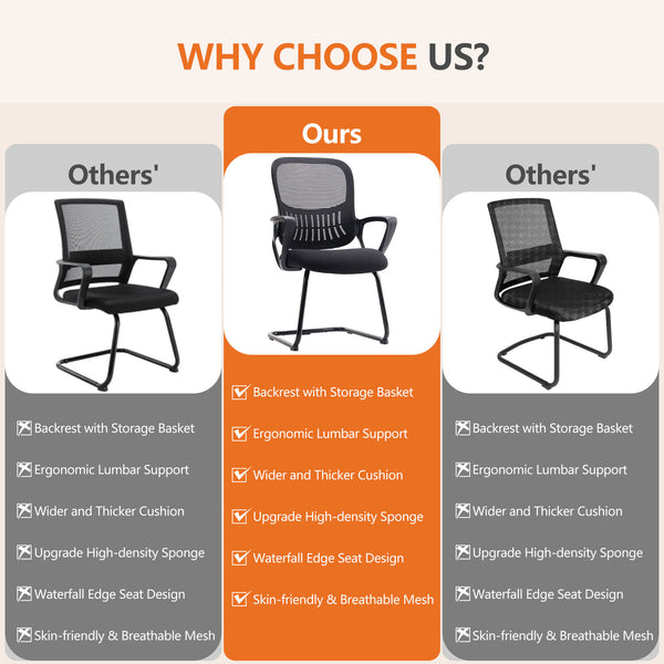 CONCETTA Ergonomic office chair - with storage basket, no wheels, breathable back, suitable for office, bedroom, living room.