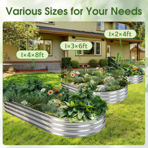 CONCETTA Galvanized Raised Garden Bed Kit with Safe Rubber Edging, Oval Metal Planter Box for Vegetables, Flowers, Herbs for Outdoor Gardening